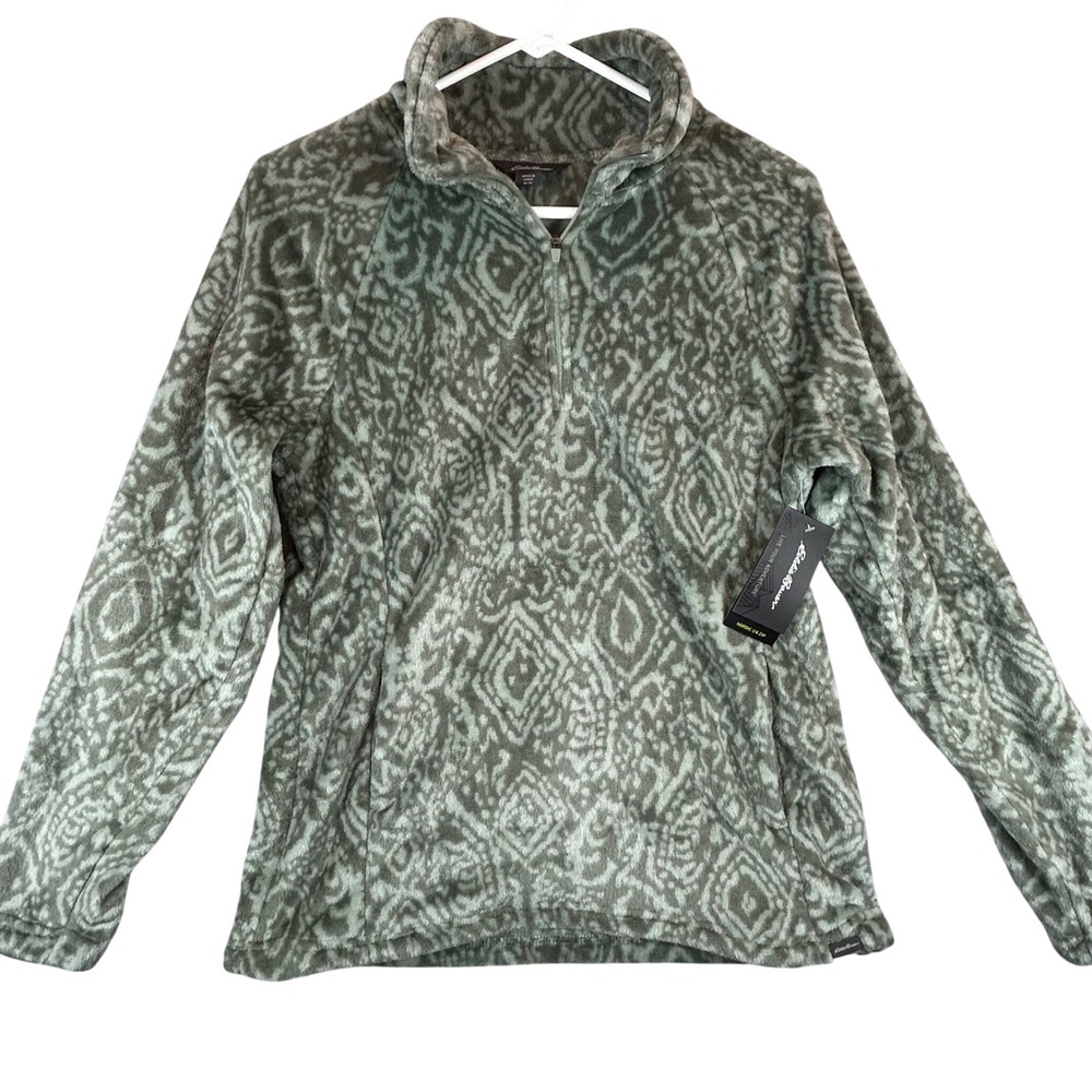 Eddie Bauer Nordic 1/4 Zip Fleece Pullover Agave Green Brushstroke Women's M NWT